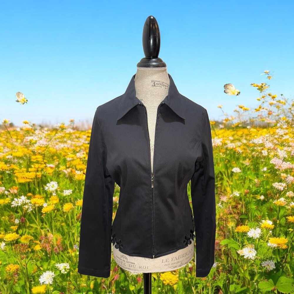 D Studio Black Cut-Out Decorative Back Long Sleeve Full Zip Jacket Women's Sz 10